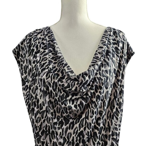 Miss Tina by Tina Knowles Cowl Neck Animal Print Drop Waist Peplum Midi Dress - Picture 3 of 7